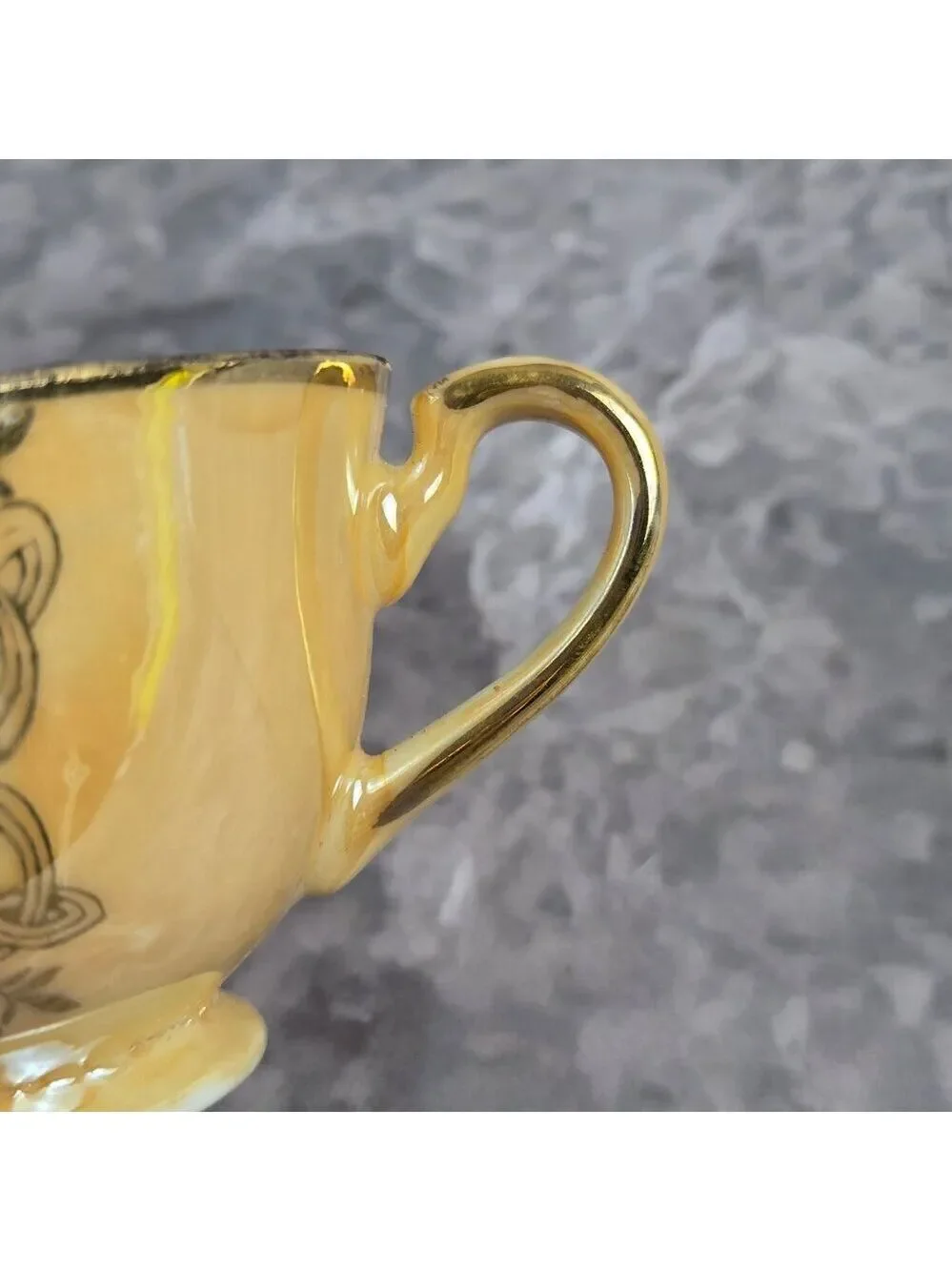 Vintage Peach Lusterware Demitasse Cup Saucer Two Ladies Child Made in Japan